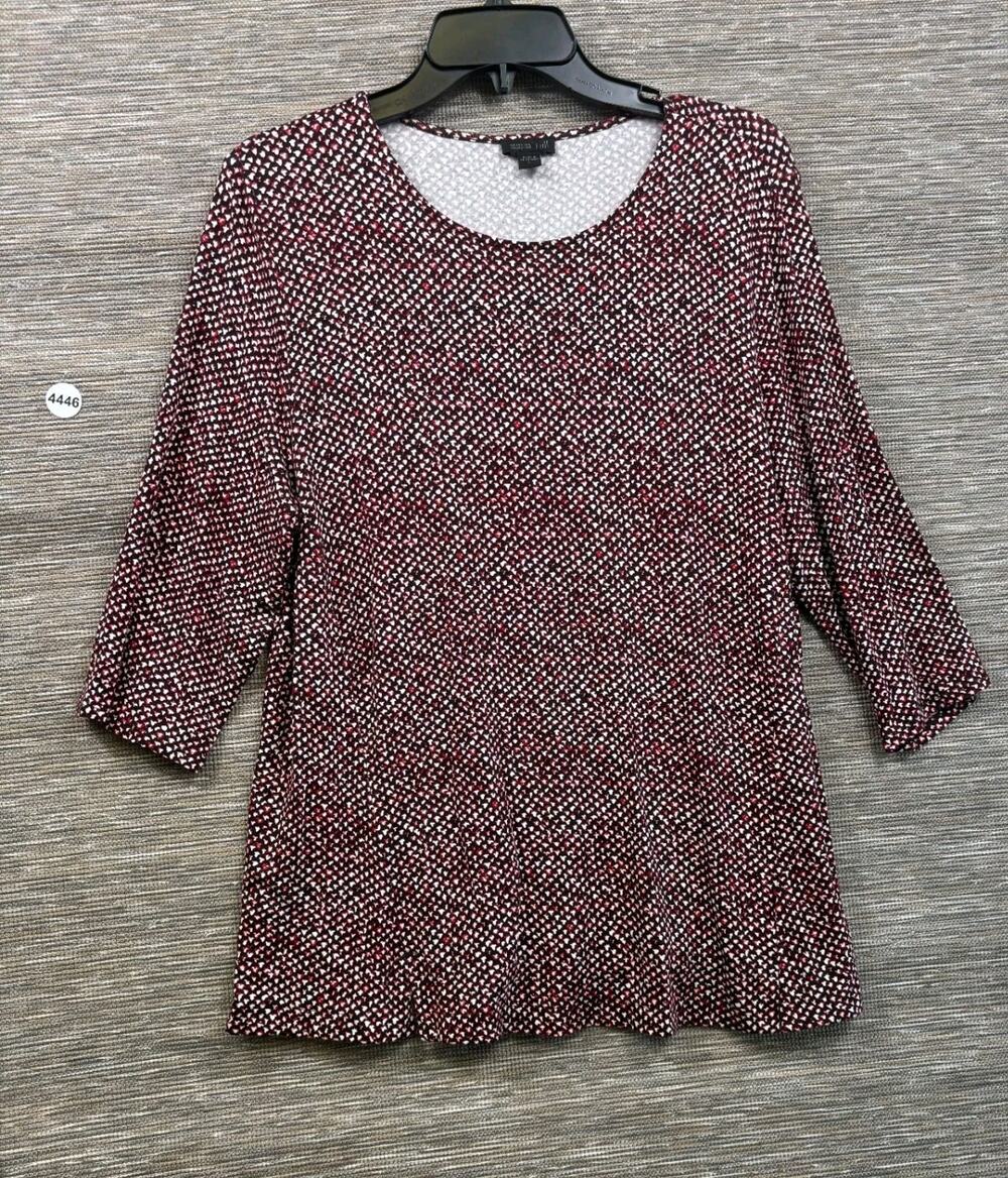 J Jill Wearever Collection Top Size L Red Black White 3/4 Sleeve Casual